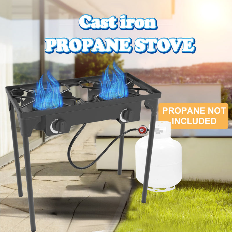 Outdoor & Indoor Portable Propane Stove, Double Burners with Gas Premium Hose (DB02-Large,2 Burners)