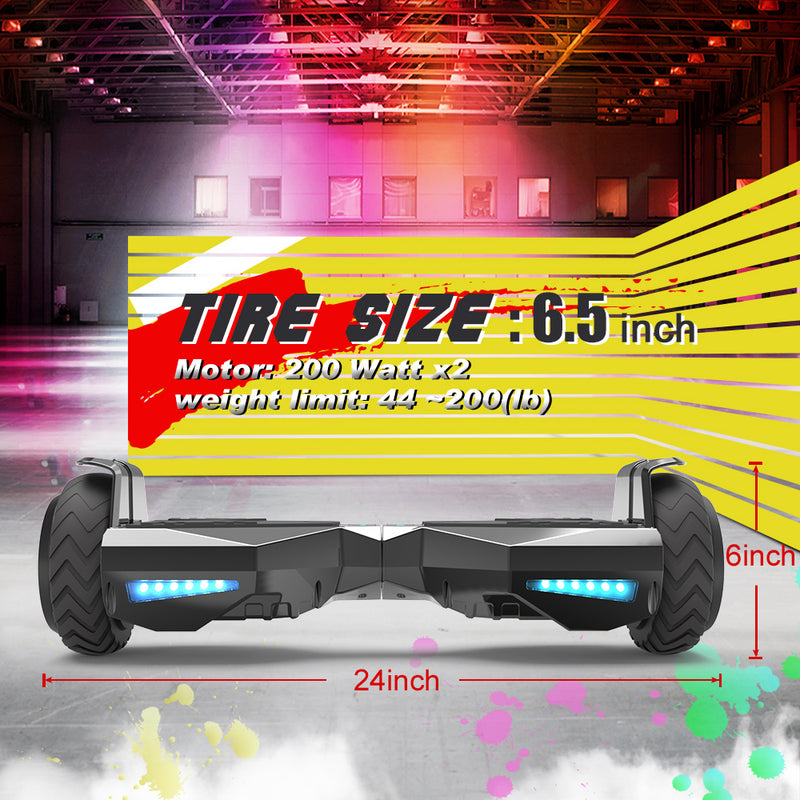 H-Warrior Hoverboard with LED Wheels, Bluetooth Speaker | Chrome Black
