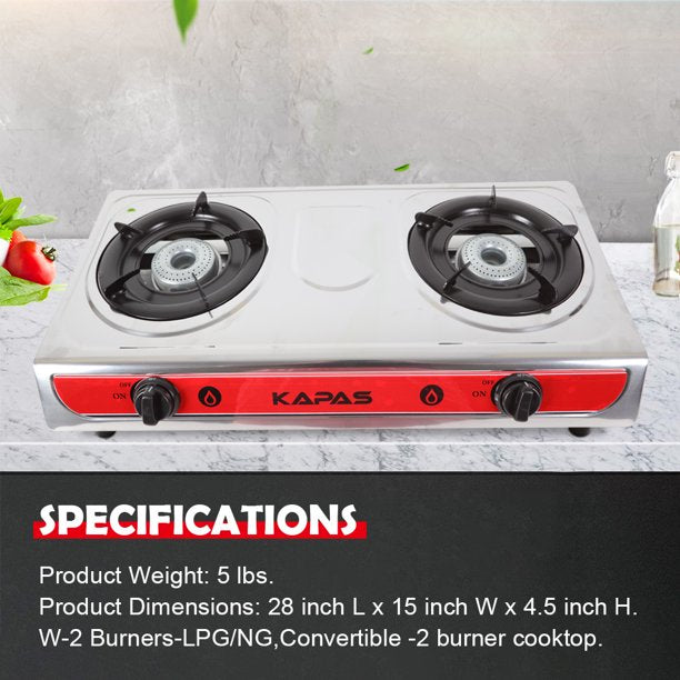Outdoor & Indoor Countertop Propane Stove, Double Burners with Gas Premium Hose for Backyard Kitchen, Camping Grill, Hiking Cooking, Outdoor Recreation
