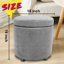 Fabric Cushion Round Button Tufted Deep Cylinder Storage Ottoman Footstool