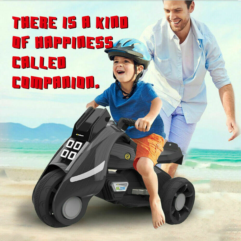Ride-On Toy 6V/4.5Ah Front LED 3 Wheels Motorcycle Tricycle for 2-4 years Kids (Black)