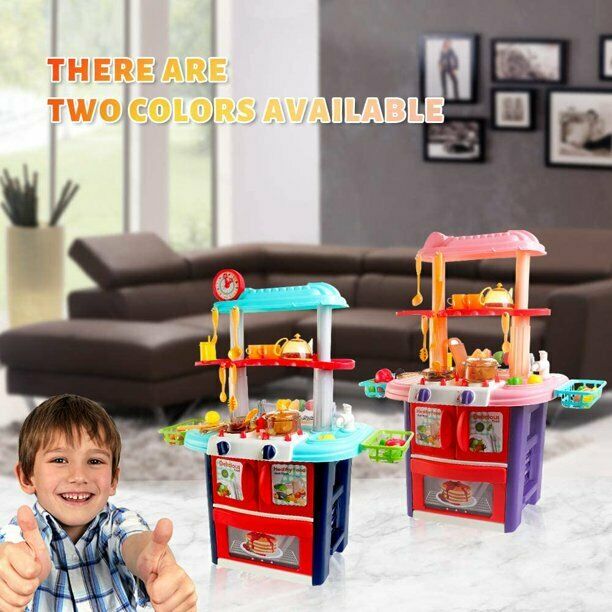 HILLO BBQ & Kitchen Playset for Kids, Double Side Cooking Accessories Set Pink