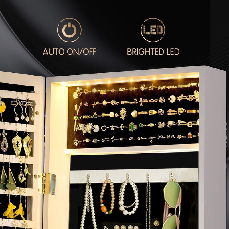 Jewelery Cabinet with LED lights & mirror, Standing Style and Lockable storage