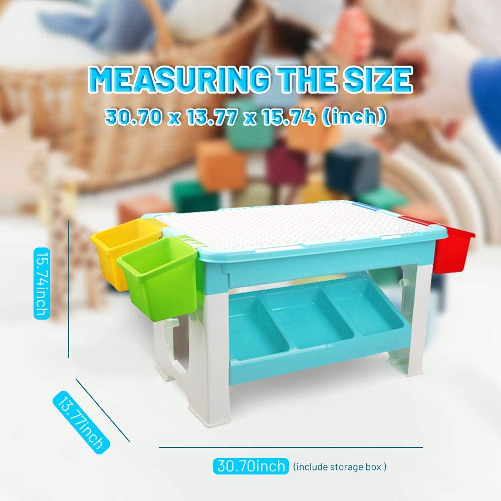 HILLO 69 Piece Multi Activity Table Set, Large Building Block - Table Compatible Bricks Toy, Foldable Activity Desk, Play Board and Toy Storage Perfect for Children 3 Years Old and Up