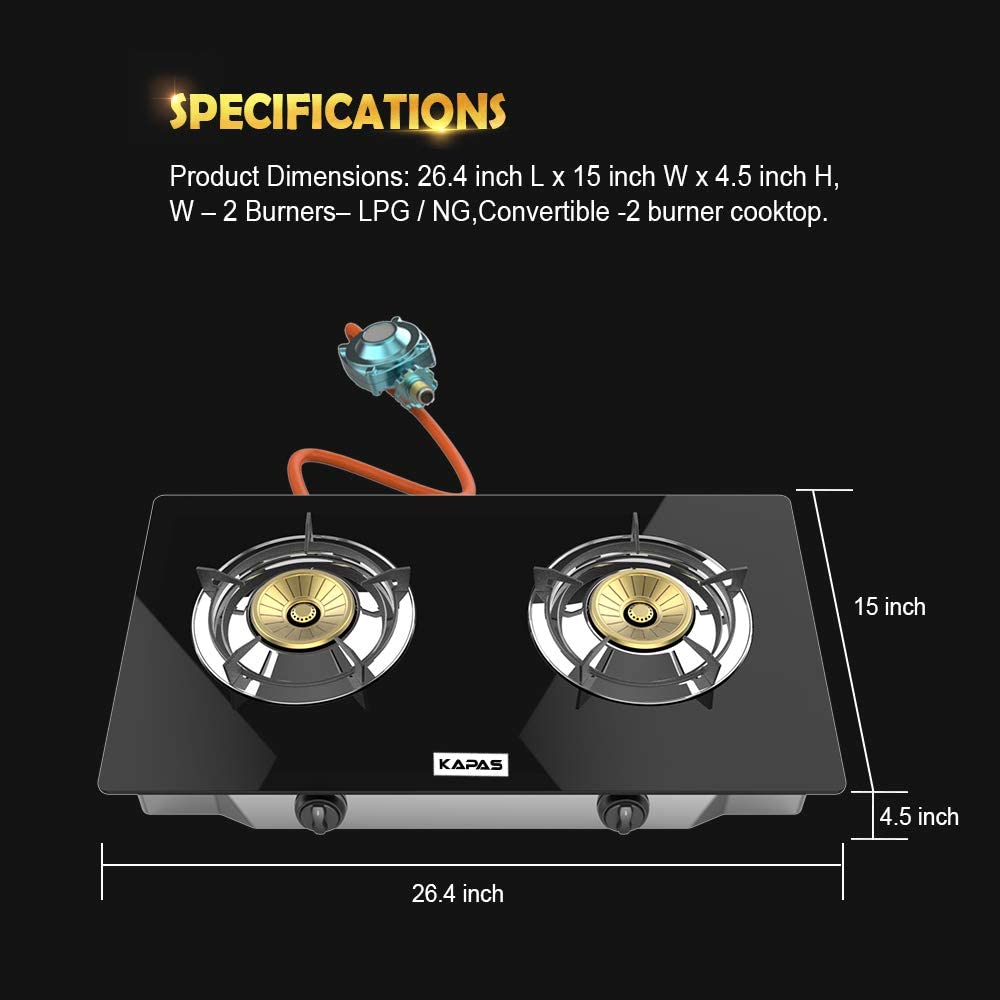 Kapas Outdoor & Indoor Portable Propane Stove, Single & Double Burners with Gas Premium Hose for Backyard Kitchen, Camping Grill, Hiking Cooking, Outdoor Recreation (RQ62-LARGE,2Burners)