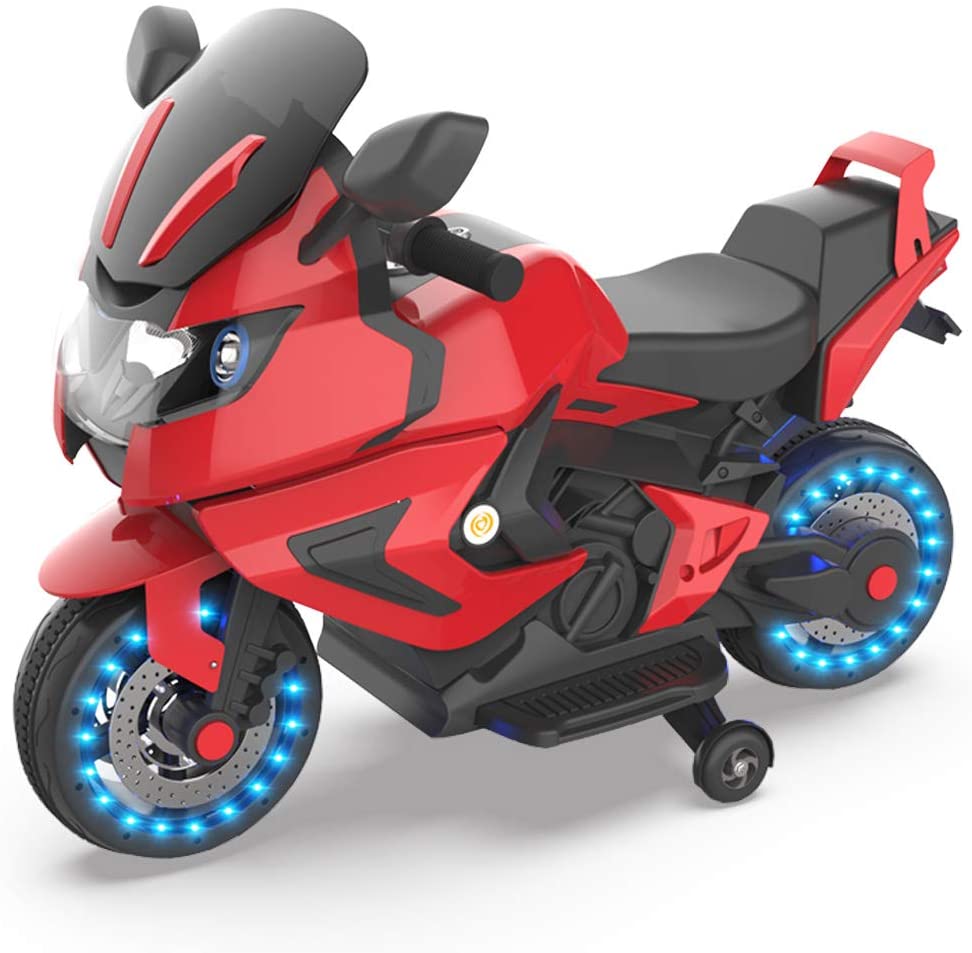 HOVER HEART Kids Electric Power Motorcycle 12V Ride On Bike (Hot Red)