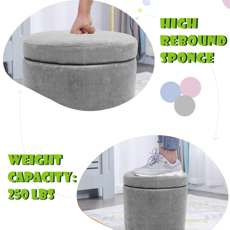 Fabric Cushion Round Button Tufted Deep Cylinder Storage Ottoman Footstool
