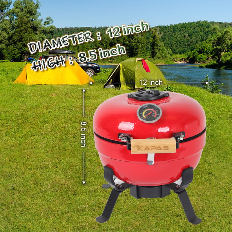 Ceramic BBQ Grill 8inch, Easy to carry, for Outdoor Cooking, Picnic, Patio, Backyard，red