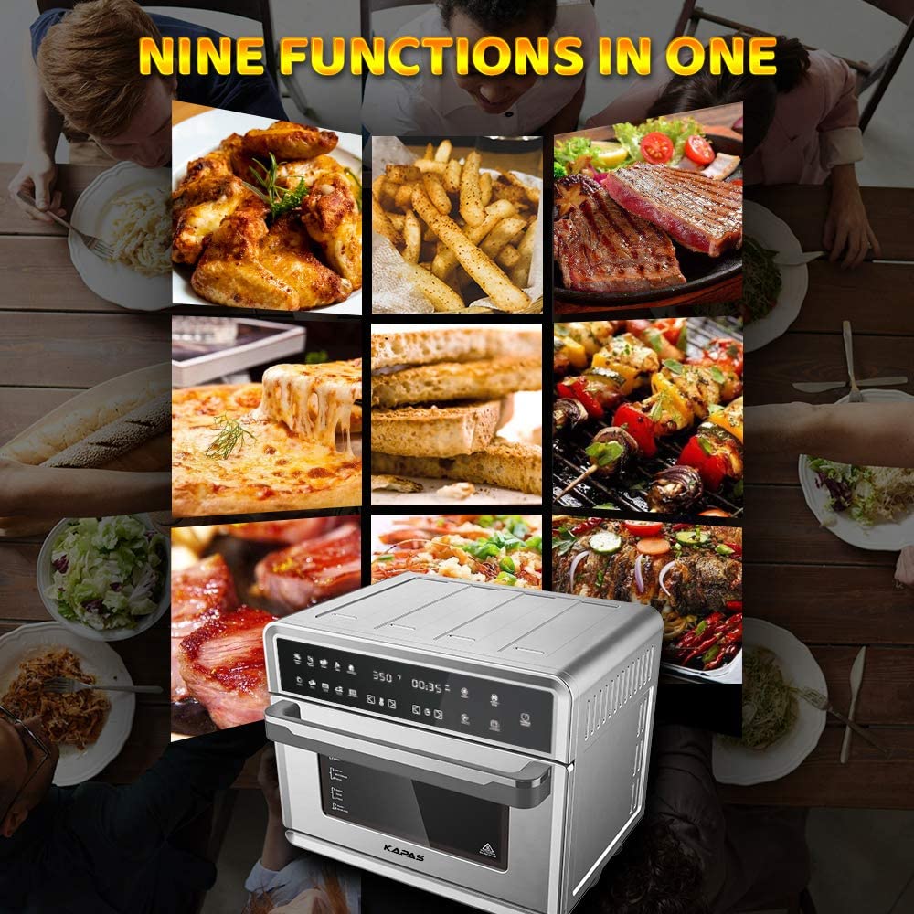 Smart Air Fryer Oven, 1800 W Stainless Steel 26.4 QT Super Big Capacity Toaster Oven with 10-In-1 Presets in Electric Digital Screen and Practical Accessories
