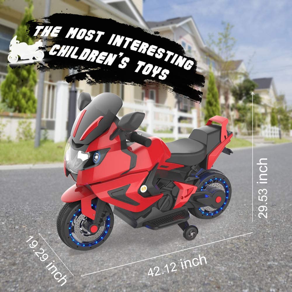 HOVER HEART Kids Electric Power Motorcycle 12V Ride On Bike (Hot Red)