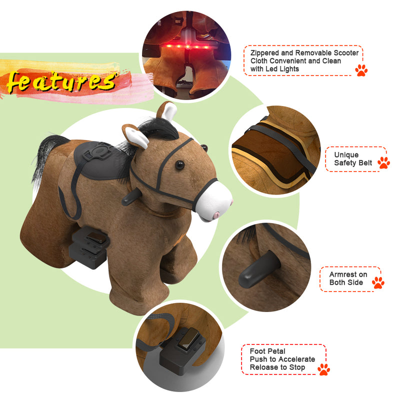 Electric Oversized Stuffed Ride on Horse Toy Animals for 3-7 Years Old (6V/7A)
