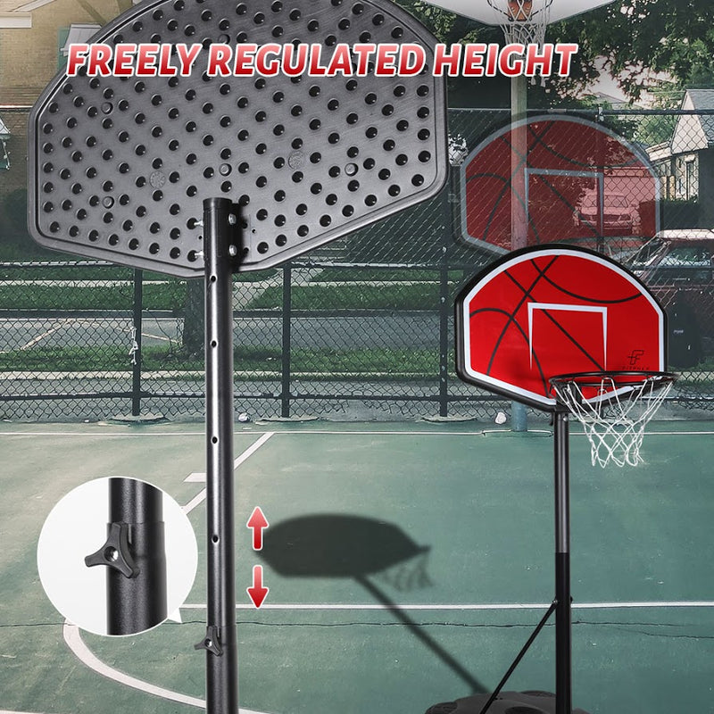FITPHER Portable Basketball Hoop, Adjustable Height Basketball Stand (5.5ft -7.5ft) with PVC Backboard, Wheel and Ball Net for Kids, Youth, Adult Game (5.5ft -7.5ft Height)