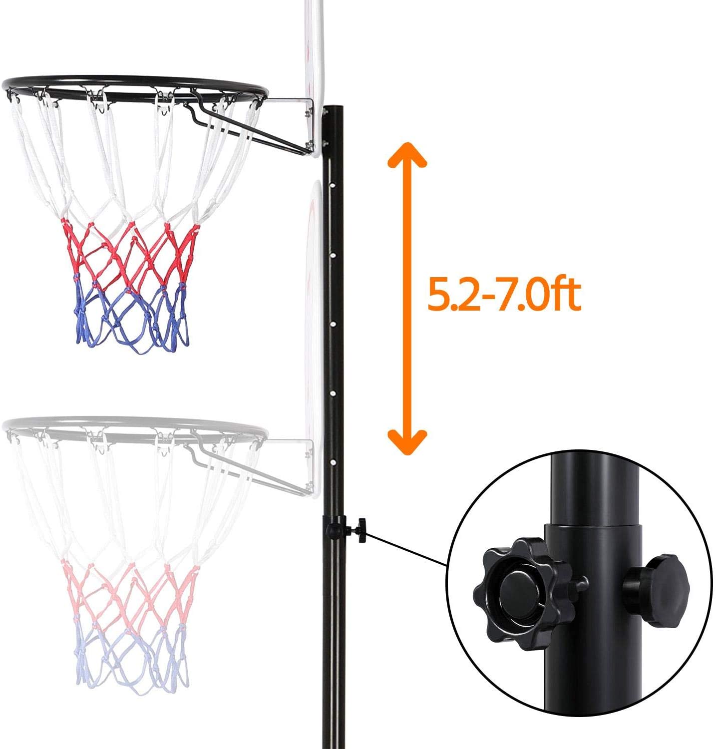 FITPHER Portable Basketball Hoop, Adjustable Height Basketball Stand (5.5ft -7.5ft) with PVC Backboard, Wheel and Ball Net for Kids, Youth, Adult Game (5.5ft -7.5ft Height)