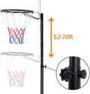 FITPHER Portable Basketball Hoop, Adjustable Height Basketball Stand (5.5ft -7.5ft) with PVC Backboard, Wheel and Ball Net for Kids, Youth, Adult Game (5.5ft -7.5ft Height)