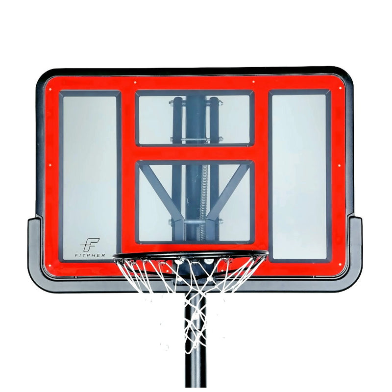 FITPHER Portable Basketball Hoop, Adjustable Height Basketball Stand (7.5ft - 10ft) with PVC Backboard, Wheel and Ball Net for Kids, Youth, Adult Game (7.5ft - 10ft Height)