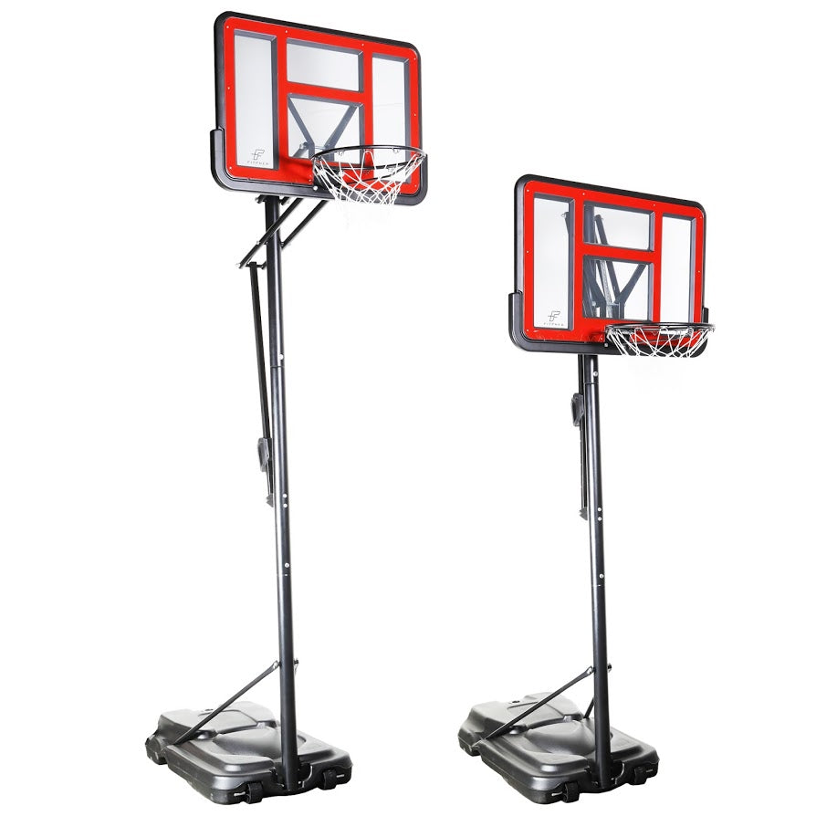 FITPHER Portable Basketball Hoop, Adjustable Height Basketball Stand (7.5ft - 10ft) with PVC Backboard, Wheel and Ball Net for Kids, Youth, Adult Game (7.5ft - 10ft Height)