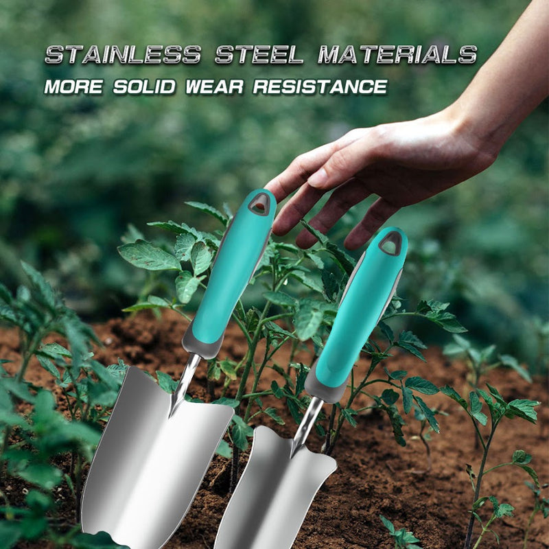 SUNORGREEN Garden Tools Set - 7 Piece Stainless Steel Heavy Duty Gardening Kit for Women/Grandparents/Parents (Blue/Silver)