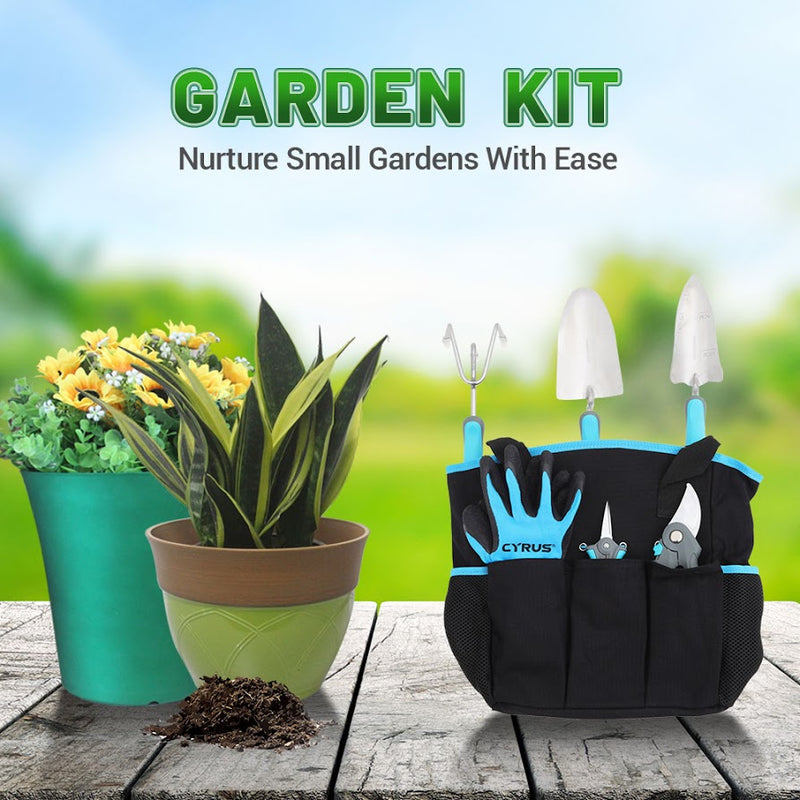 SUNORGREEN Garden Tools Set - 7 Piece Stainless Steel Heavy Duty Gardening Kit for Women/Grandparents/Parents (Blue/Silver)