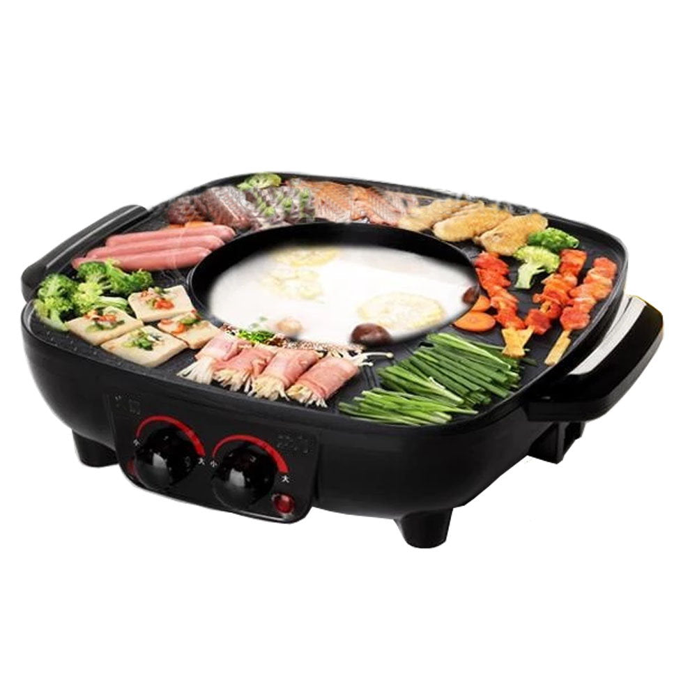 Kapas Multifunctional Electric Hot pot with Square Smokeless BBQ grill, Electric Baking Tray is Convenient and Stylish-One-Piece shabu-shabu