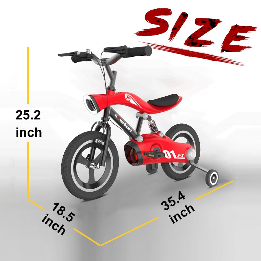 Hoverheart 12” inch Wheels Aluminum Alloy Children's Bicycle with LED Night Light Spring Fork Motocross Bike For 4~8 Years Old Kids (Red)