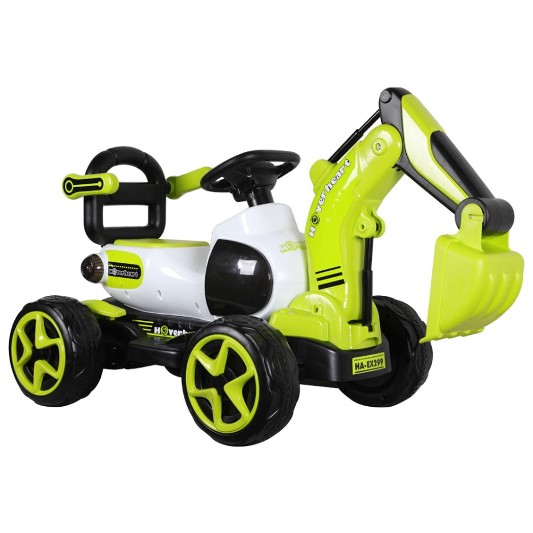 HOVER HEART Electric Excavator Ride-On Toy, 6V/4.5Ah Construction Truck 4 Wheels with Electric Arm Lift, Music for 4-6 Years Kids (Green)