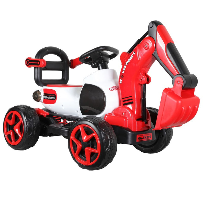 HOVER HEART Electric Excavator Ride-On Toy, 6V/4.5Ah Construction Truck 4 Wheels with Electric Arm Lift, Music for 4-6 Years Kids (Red)