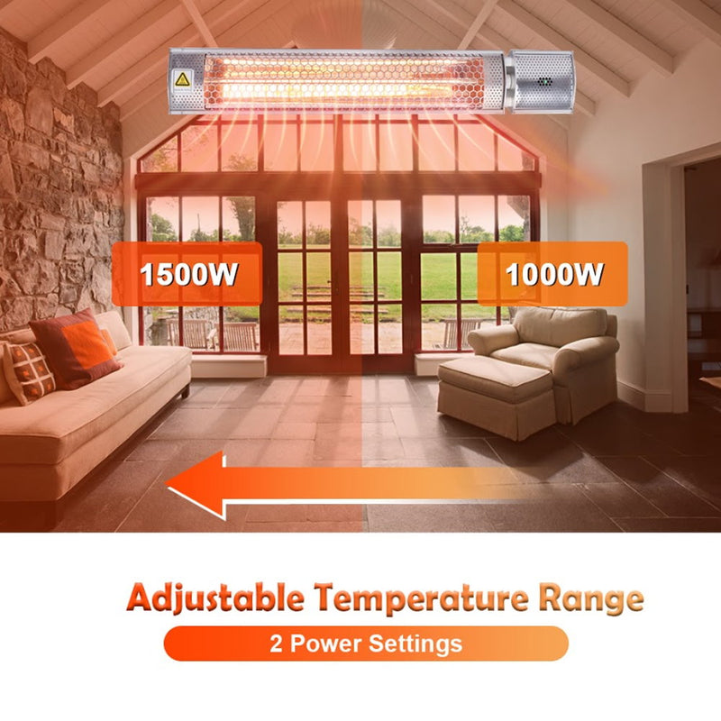 KAPAS 1500W Indoor/Outdoor Halogen Infrared Space Heater with Wall Mounted, Ceiling and Free Tripod Stand Plus Remote Control