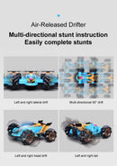 HILLO 2.4G RC Drift Stunt Car 4WD Multi-Direction LED High Speed Off-Road Vehicle With Tail Glowing Water Vapor Jet - Handle Remote Control And Watch Style Gravity Remote Control Included (Blue)