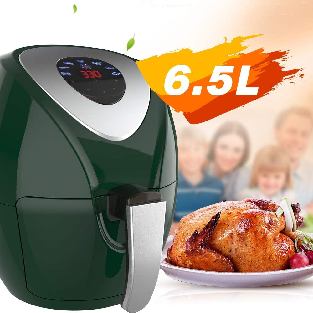 KAPAS Electric Air Fryer, 6.8 Quarts, 6.5 Litre Capacity and 7-in-1 One-Touch Screen Cook Presets with Additional Accessory (Green)