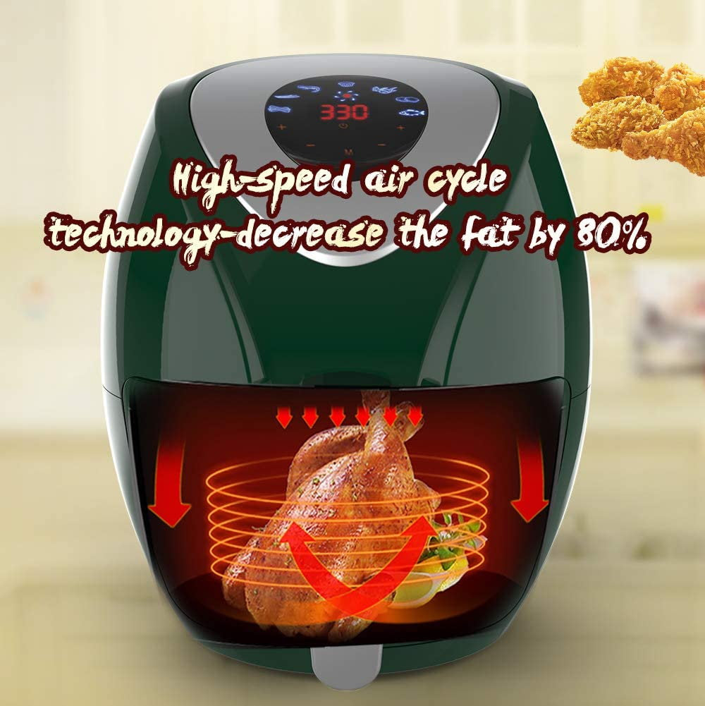 KAPAS Electric Air Fryer, 6.8 Quarts, 6.5 Litre Capacity and 7-in-1 One-Touch Screen Cook Presets with Additional Accessory (Green)