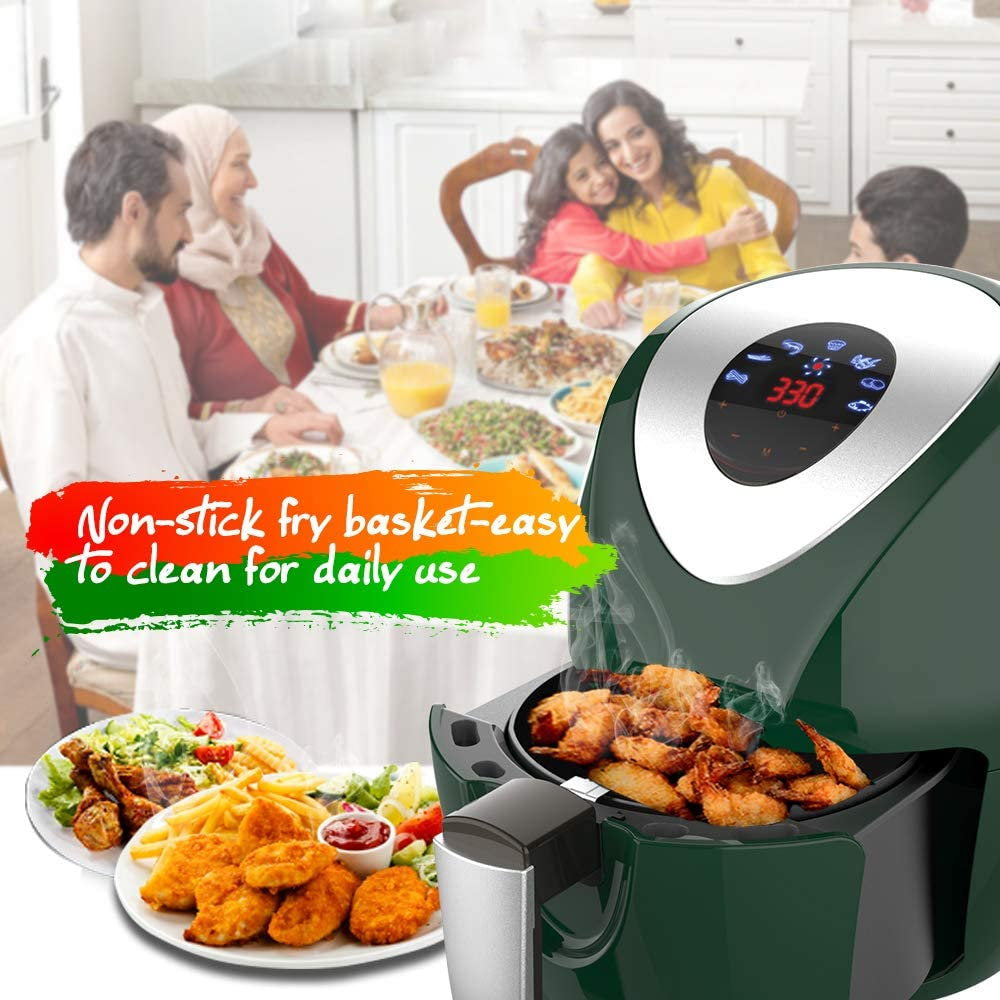 KAPAS Electric Air Fryer, 6.8 Quarts, 6.5 Litre Capacity and 7-in-1 One-Touch Screen Cook Presets with Additional Accessory (Green)