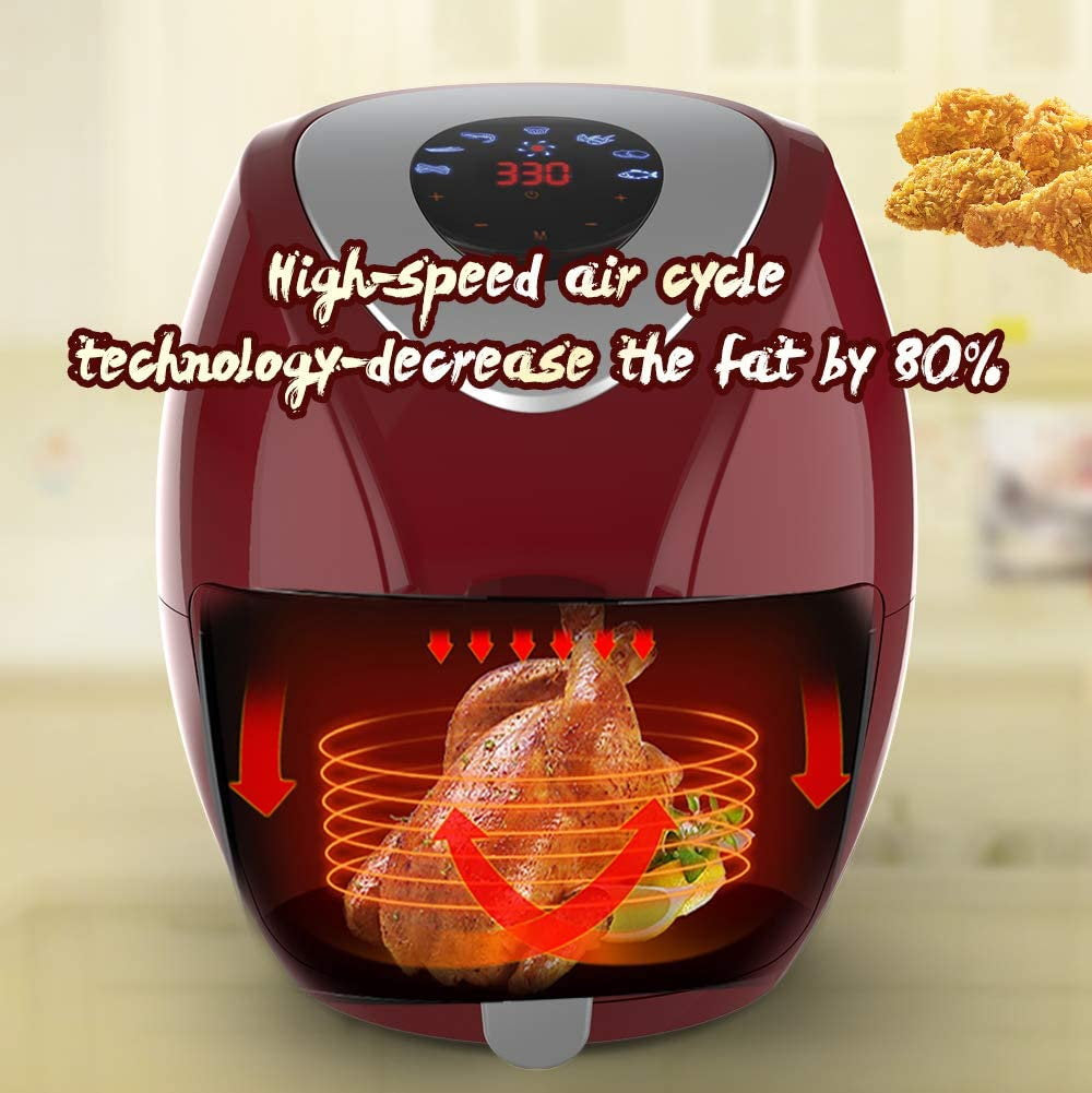 Electric Air Fryer, 4.8 Quarts,7-in-1 One-Touch Screen Cook Presets-RED