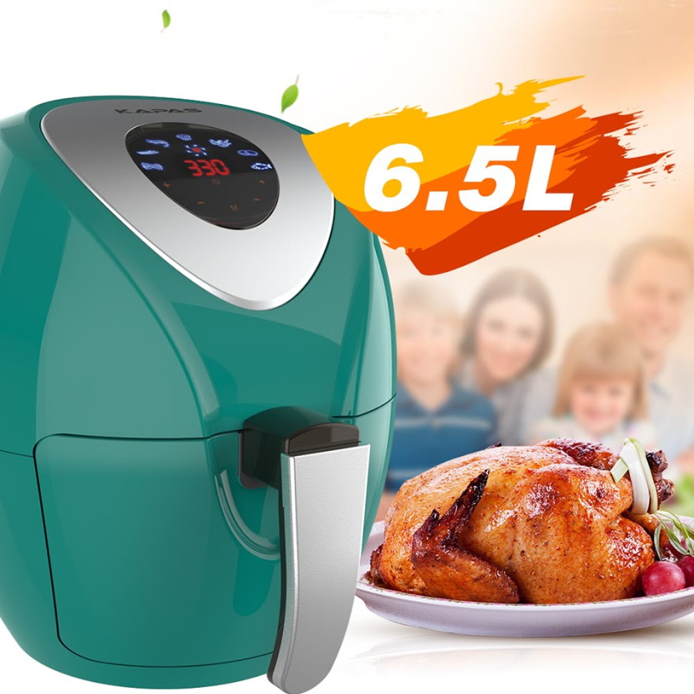 KAPAS Electric Air Fryer, 6.8 Quarts, 6.5 Litre Capacity and 7-in-1 One-Touch Screen Cook Presets with Additional Accessory Turquoise