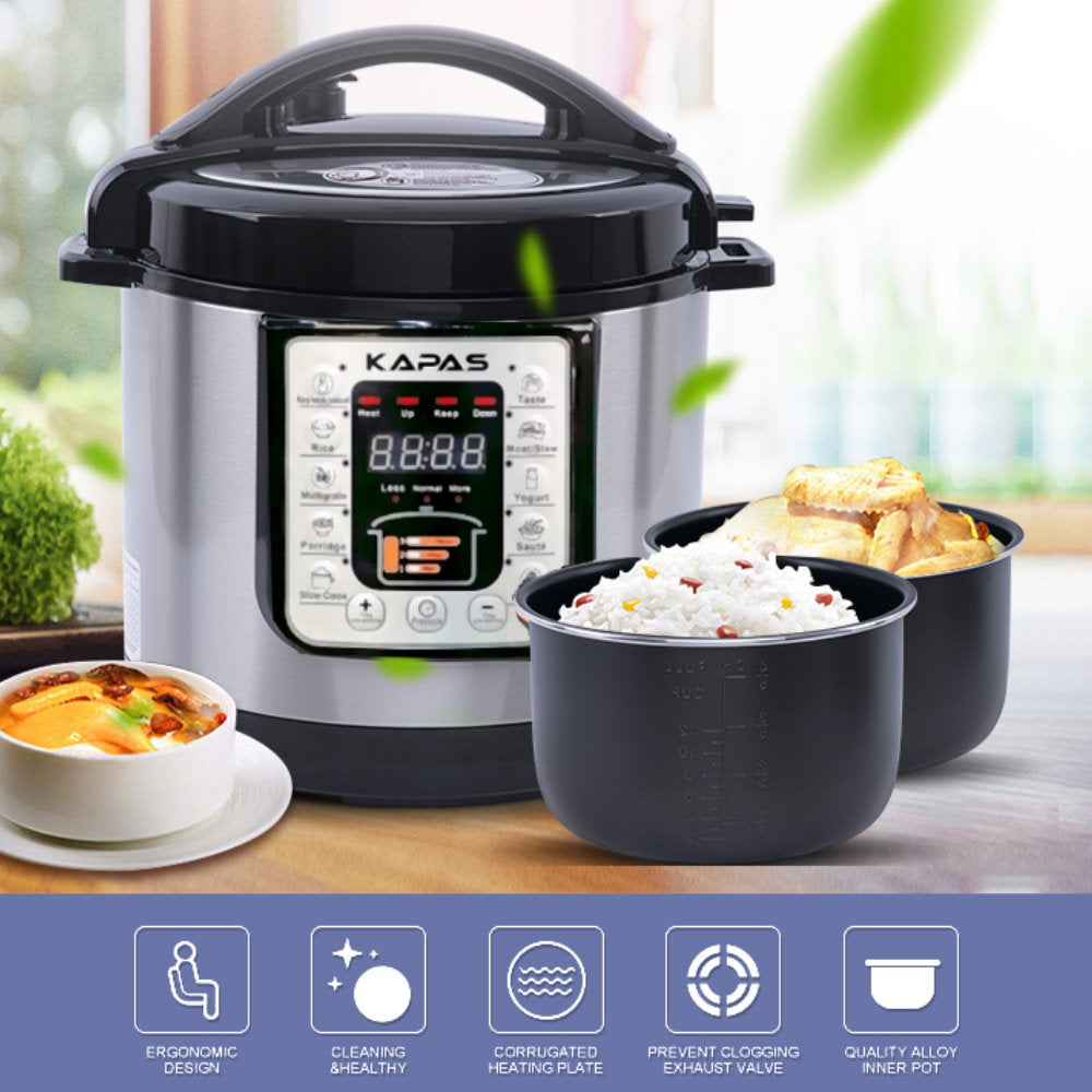 KAPAS Smart Electric Pressure Cooker, 6.4 Qt 10-in-1 Multi-Use Slow Cooker with Cooking Accessory for Delicous Food Rice, Multigrain, Porridge, Meat/Stew, Yogurt, Cake and Warm, Steam, Saute