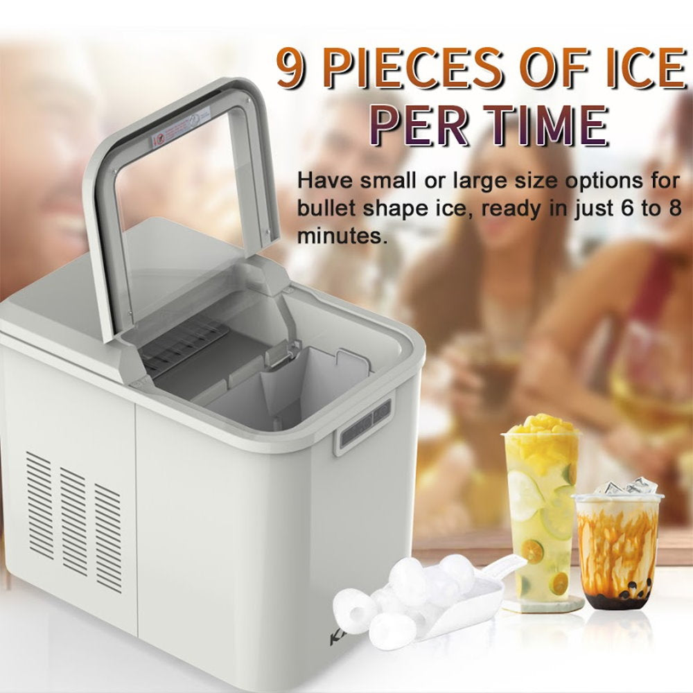 Kapas Portable Ice Maker(2.2L) 26 lbs/24H , 9 Ice cubes ready in 8 Mins, with Ice Scoop & Basket, Perfect for Home/Kitchen/Office/Bar With Push-Touch Button Digital Display