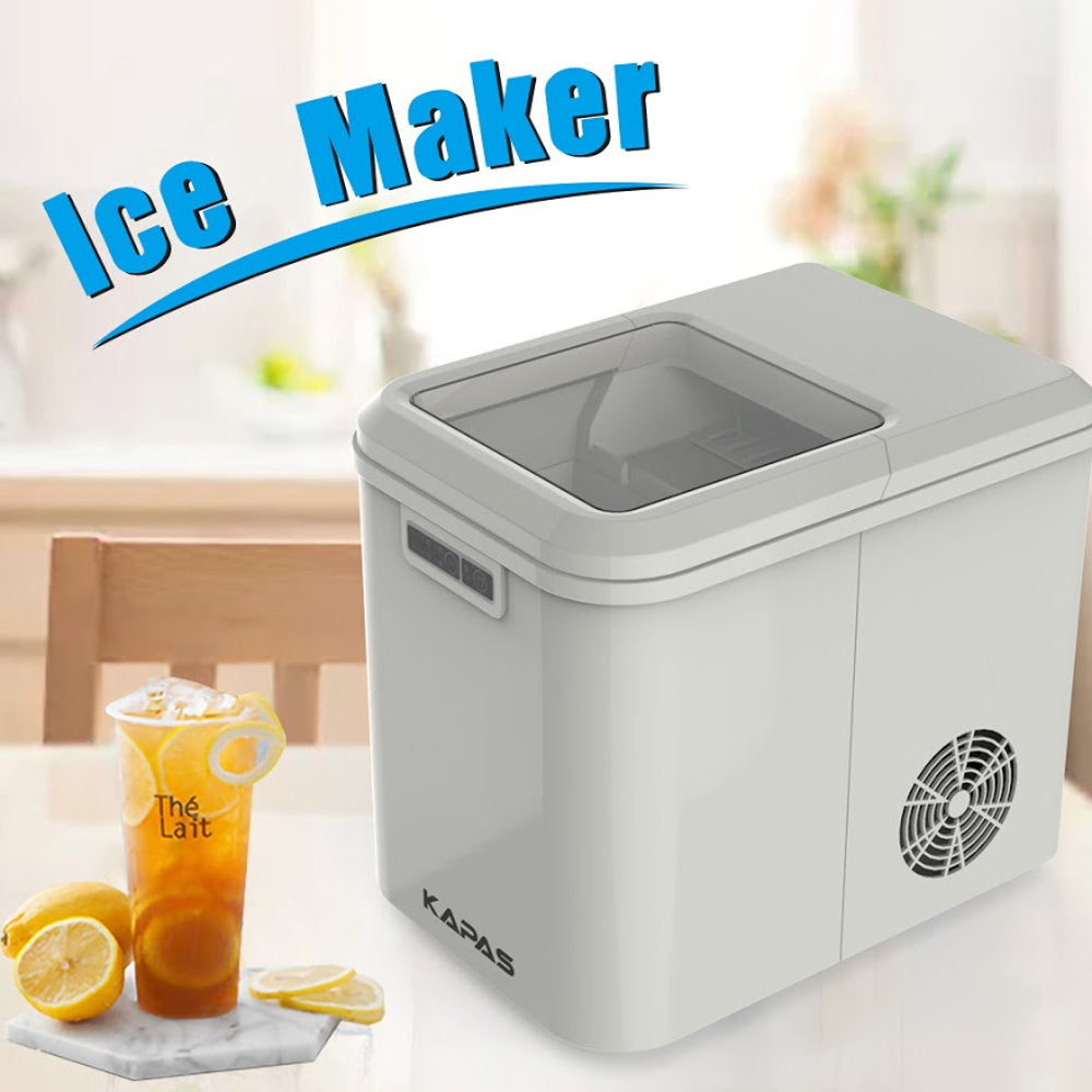 Kapas Portable Ice Maker(2.2L) 26 lbs/24H , 9 Ice cubes ready in 8 Mins, with Ice Scoop & Basket, Perfect for Home/Kitchen/Office/Bar With Push-Touch Button Digital Display