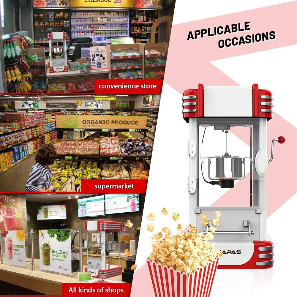 KAPAS Popcorn Machine, Red Tabletop Popcorn Maker with Accessories