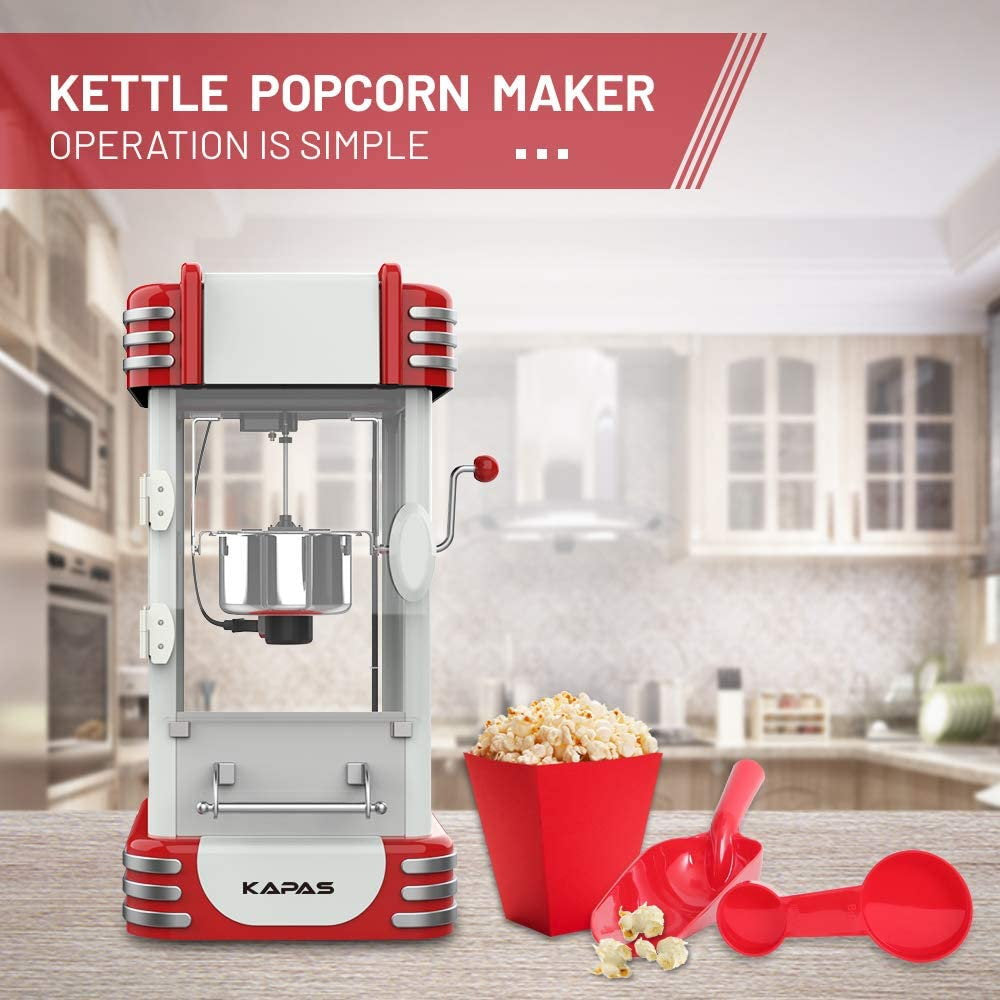 KAPAS Popcorn Machine, Red Tabletop Popcorn Maker with Accessories