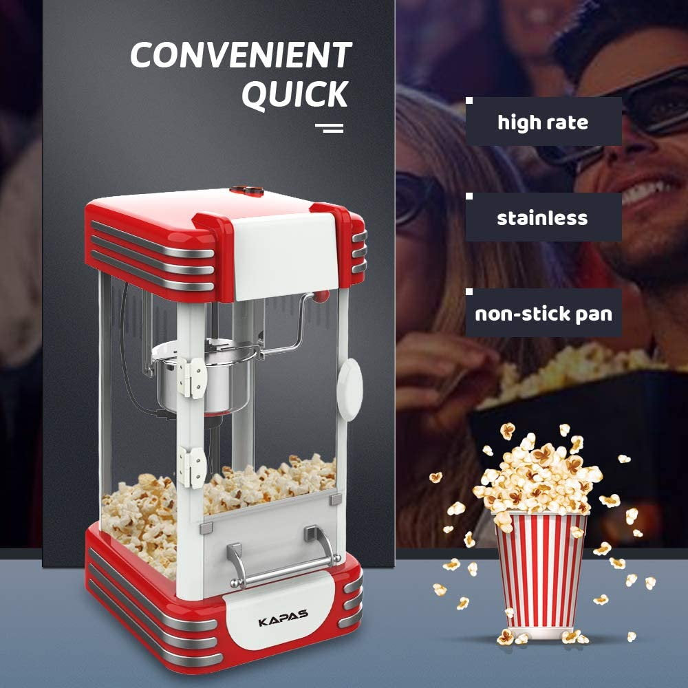 KAPAS Popcorn Machine, Red Tabletop Popcorn Maker with Accessories