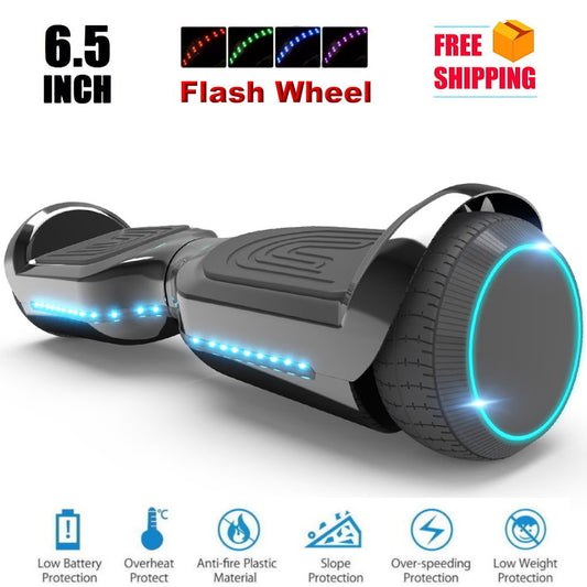 6.5'' Hoverboard with Front/Back LED & Bluetooth Speaker, Self-Balance Flash Wheel, UL Chrome Black