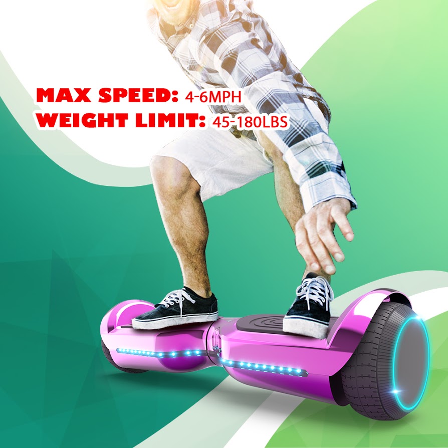 6.5'' Hoverboard with Front/Back LED & Bluetooth Speaker, Self-Balance Flash Wheel, UL Chrome Pink