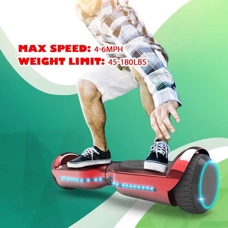 6.5'' Hoverboard with Front/Back LED & Bluetooth Speaker, Self-Balance Flash Wheel, UL Chrome Red