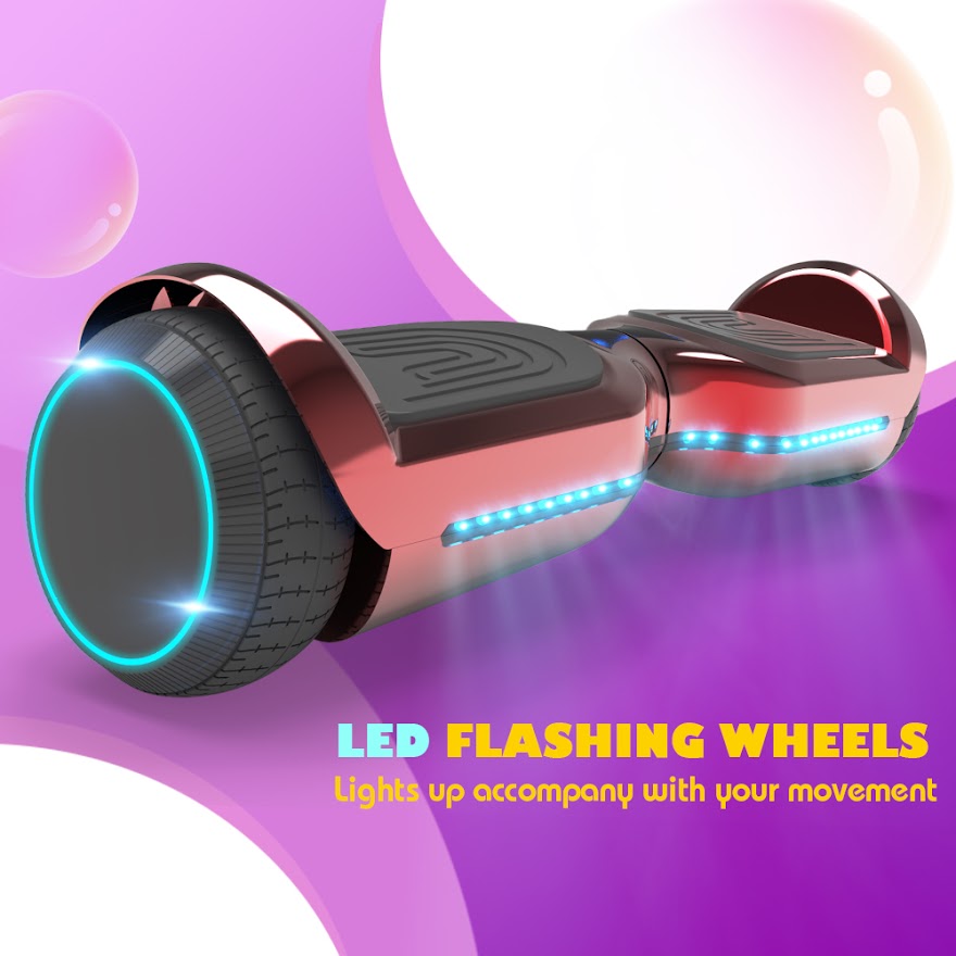 6.5'' Hoverboard with Front/Back LED & Bluetooth Speaker, Self-Balance Flash Wheel, UL Chrome Red