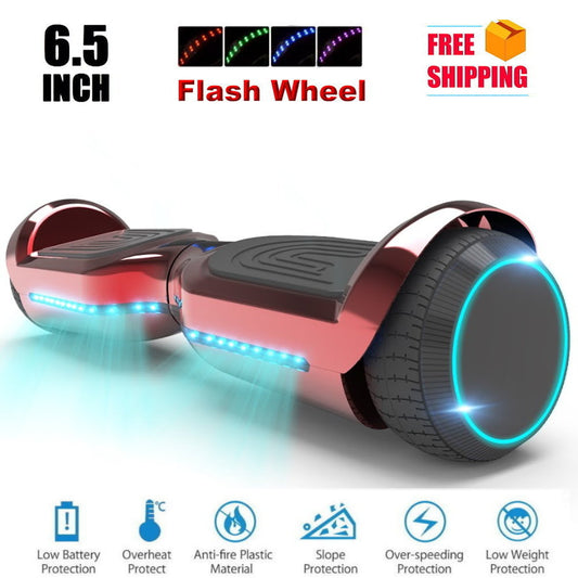 6.5'' Hoverboard with Front/Back LED & Bluetooth Speaker, Self-Balance Flash Wheel, UL Chrome Red