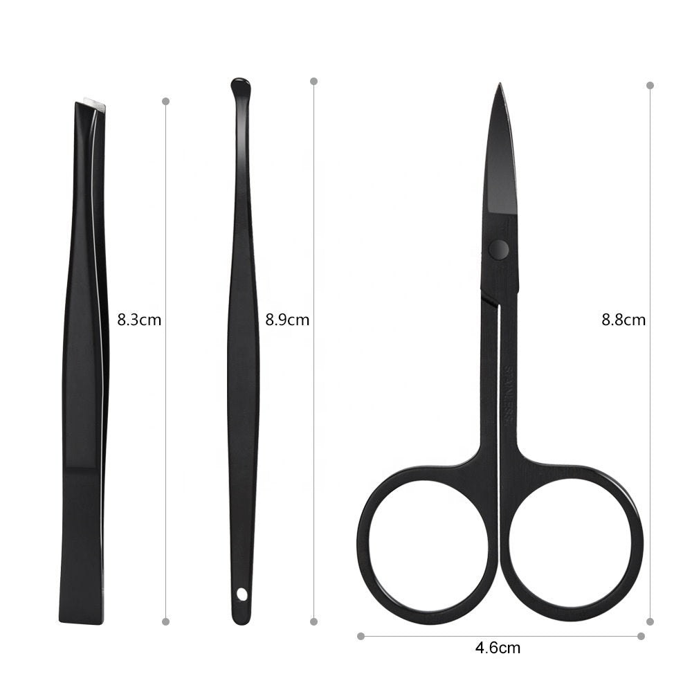 MOSTA Manicure Set, Stainless Steel Professional Pedicure Kit Nail Scissors Grooming Kit with Leather Travel Case (7pcs-black)