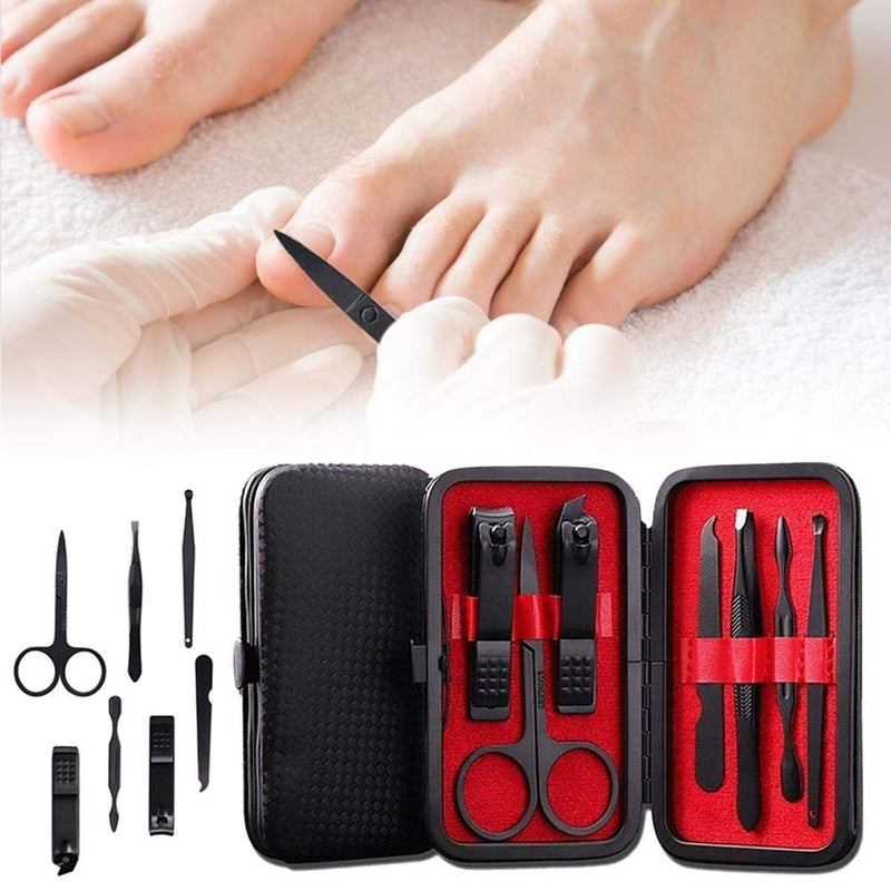 MOSTA Manicure Set, Stainless Steel Professional Pedicure Kit Nail Scissors Grooming Kit with Leather Travel Case (7pcs-black)