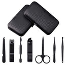 MOSTA Manicure Set, Stainless Steel Professional Pedicure Kit Nail Scissors Grooming Kit with Leather Travel Case (7pcs-black)