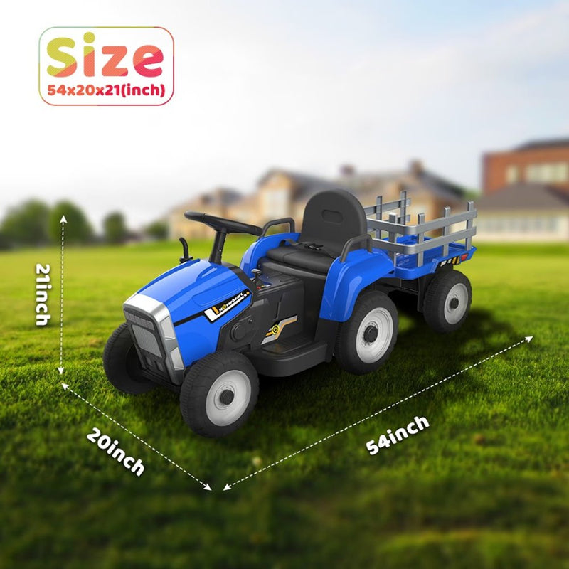 HOVER HEART Electric Tractor 12V Ride-On Toys with Trailer, Music, Manual Gear Shift and Remote Control (Blue)