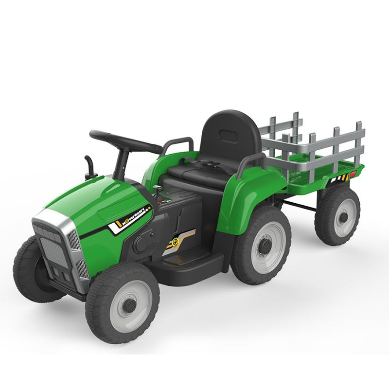 HOVER HEART Electric Tractor 12V Ride-On Toys with Trailer, Music, Manual Gear Shift and Remote Control (Green)