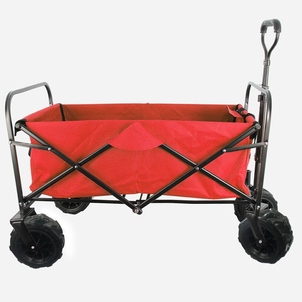 KAPAS Outdoor Collapsible Folding Utility Wagon with Universal 360° All-Terrain Wheels for Shopping, Garden, Park Picnic and Beach Camping (Red)